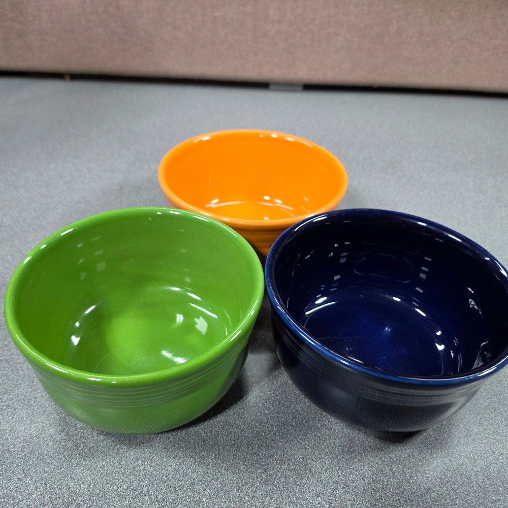 Fiesta Fruit Salsa Bowls Set of 3 Multi Color Green Orange Blue Good Condition